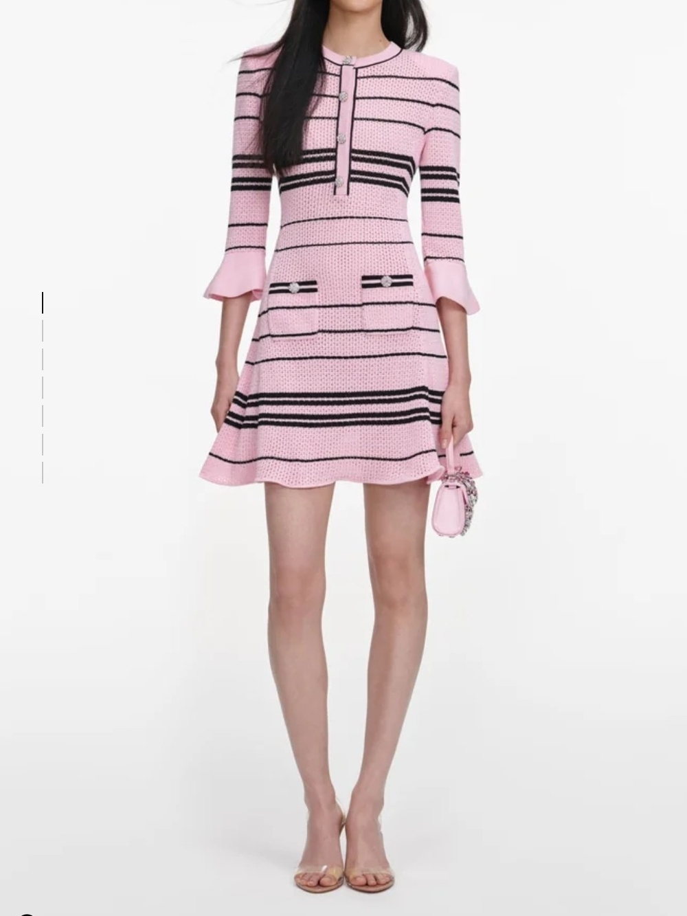 Pink and Black Striped Knit Mini Dress